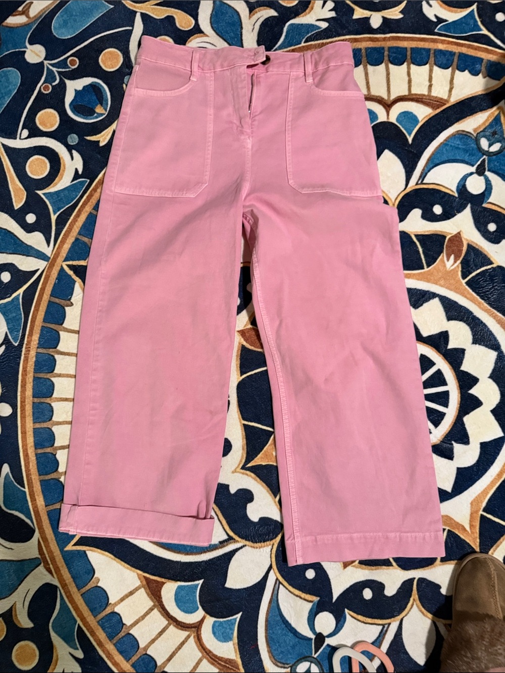 Boden Pink Cropped Wide-Leg Utility Pants